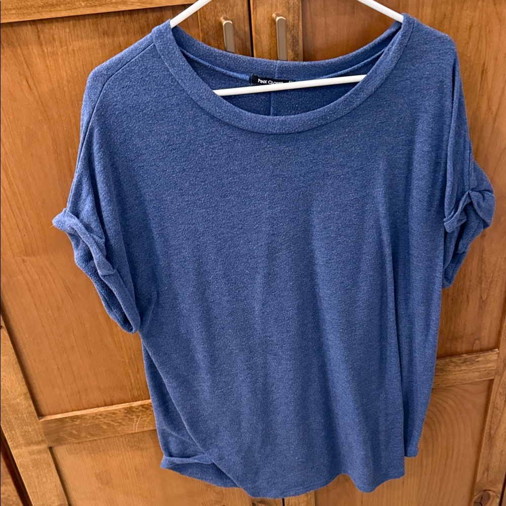 Pink Clover Rolled Cuff Short Sleeve Tee in Blue